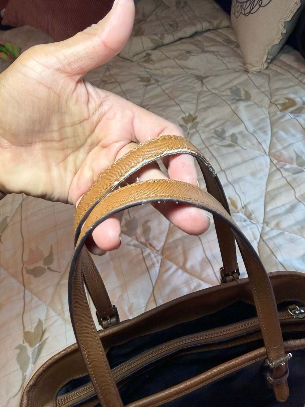 Michael Kors Black Nylon and Brown Saffiano Leather Tote Bag - Picture 6 of 15